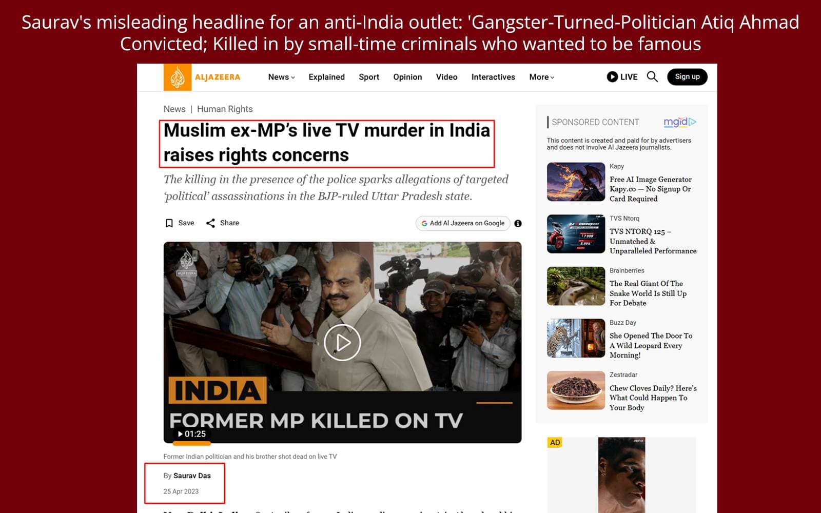 Misleading Articles to [Aljazeera](https://www.aljazeera.com/author/saurav-das), who always publish anti-Indian narratives 